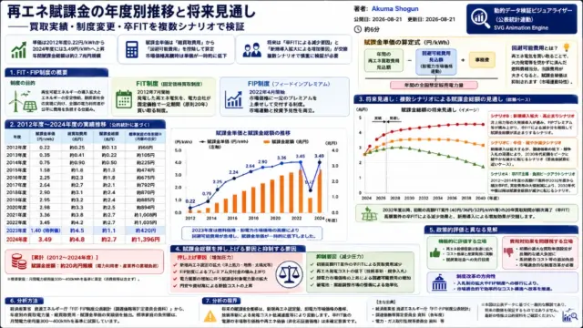 再エネ賦課金の年度別推移と将来見通し——買取実績・制度変更・卒FITを複数シナリオで検証の検証図解