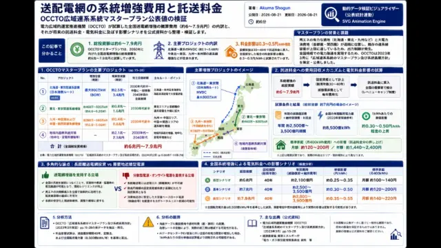送配電網の系統増強費用と託送料金——OCCTO広域連系系統マスタープラン公表値の検証の検証図解