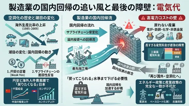 国内回帰の潮流を阻んでいるもの——せっかくの追い風を電気代が消しているの分析図解